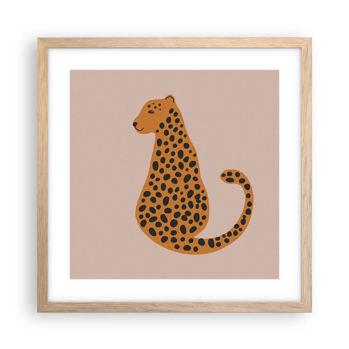 Plakat i ramme af lyst egetræ - Leopardprint er et moderigtigt mønster - 40x40 cm