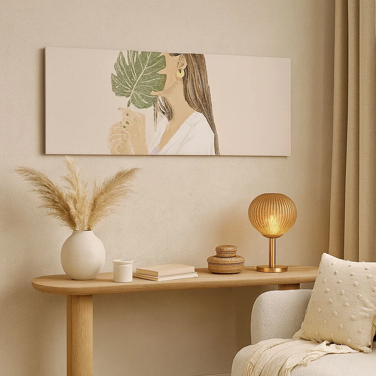 Lærredstryk - Billede på lærred - Mystisk portræt med en vifte - 100x40 cm