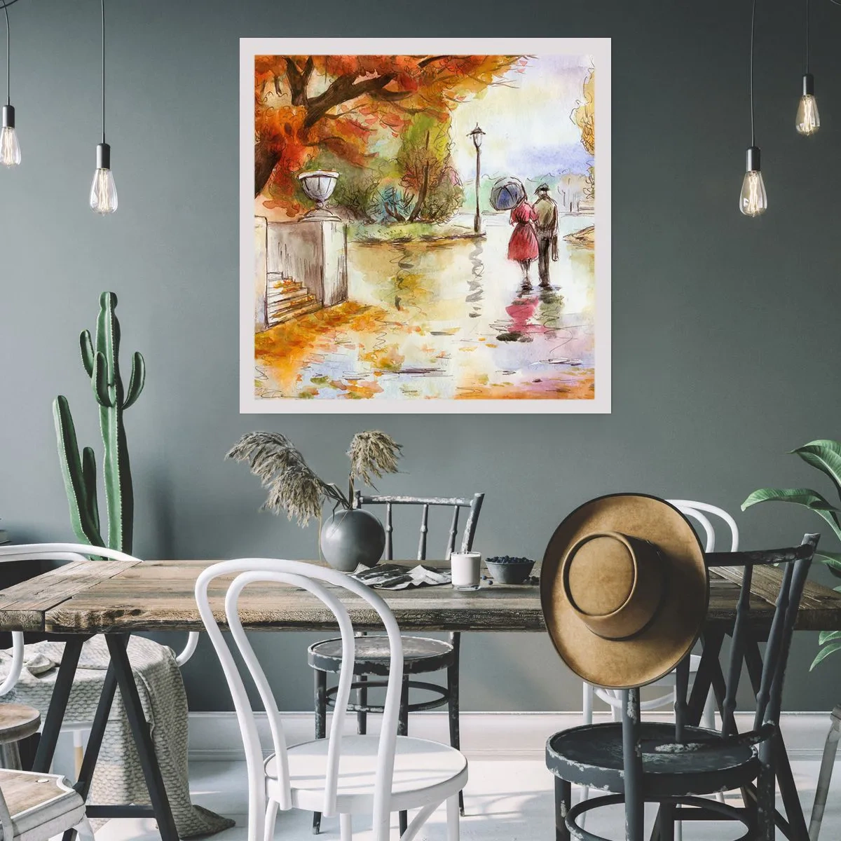 Plakat - Romantisk efterår i parken - 60x60 cm