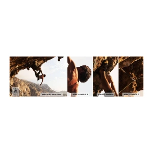 Prøve Fototapet Selvklæbende Deluxe Sticker - Verden skrumpede ind i en håndfuld på en klippeskrænt - Kalymnos ø, Bjergbestigning, Landskab - 100x30 cm