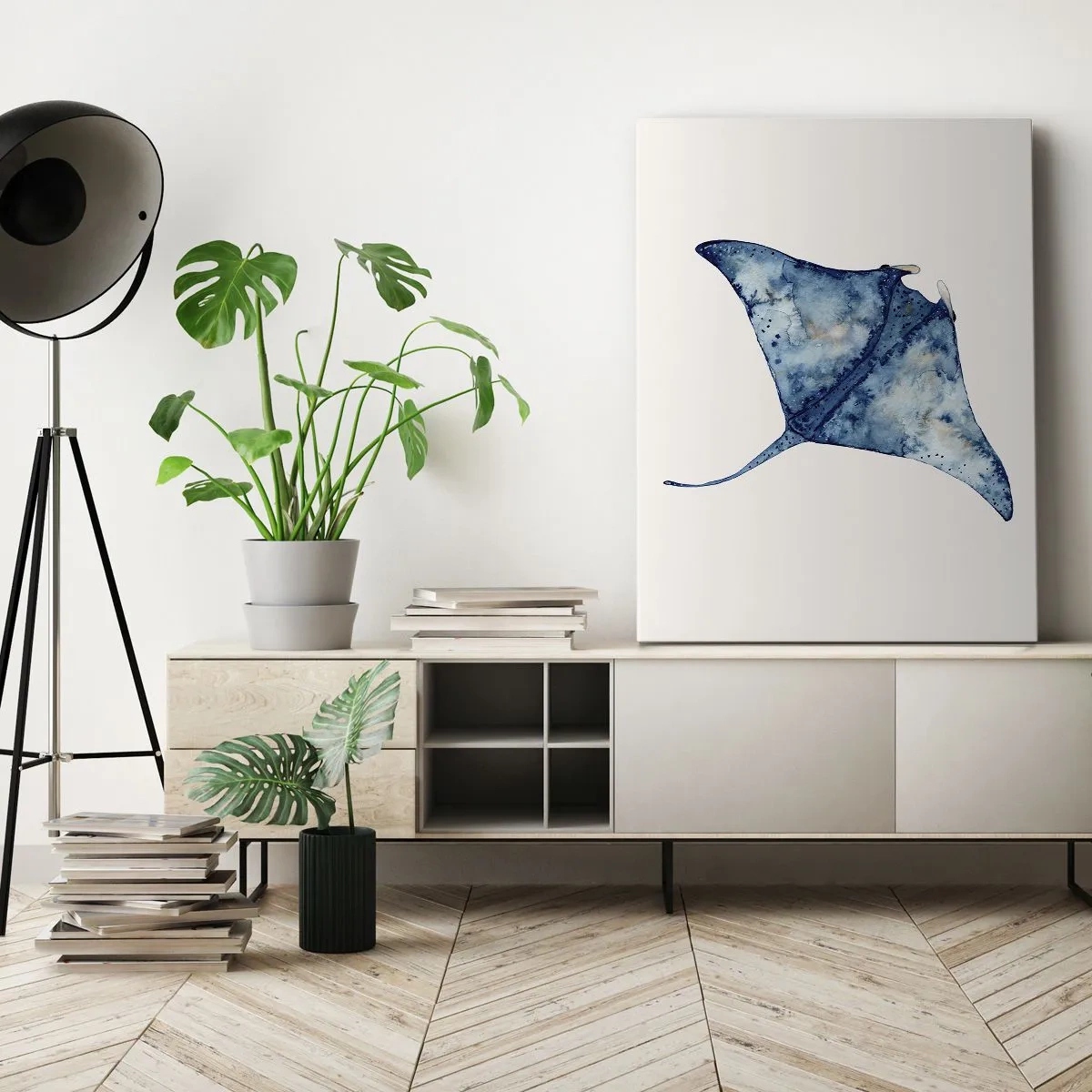 Lærredstryk - Billede på lærred - Liv i blåt - 50x70 cm