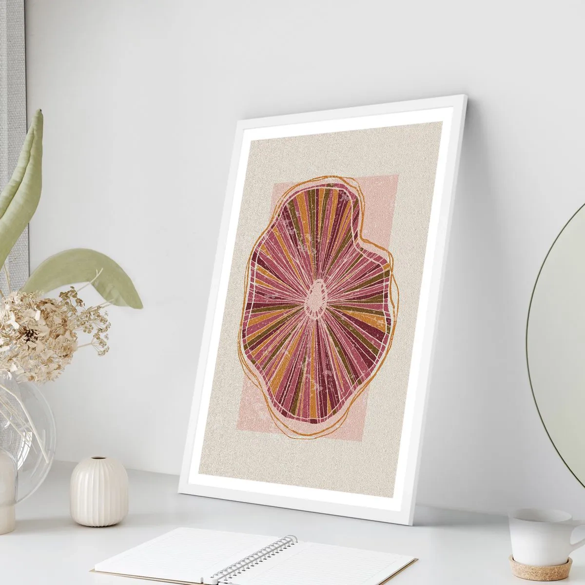 Plakat i hvid ramme - Strålende abstraktion - 50x70 cm