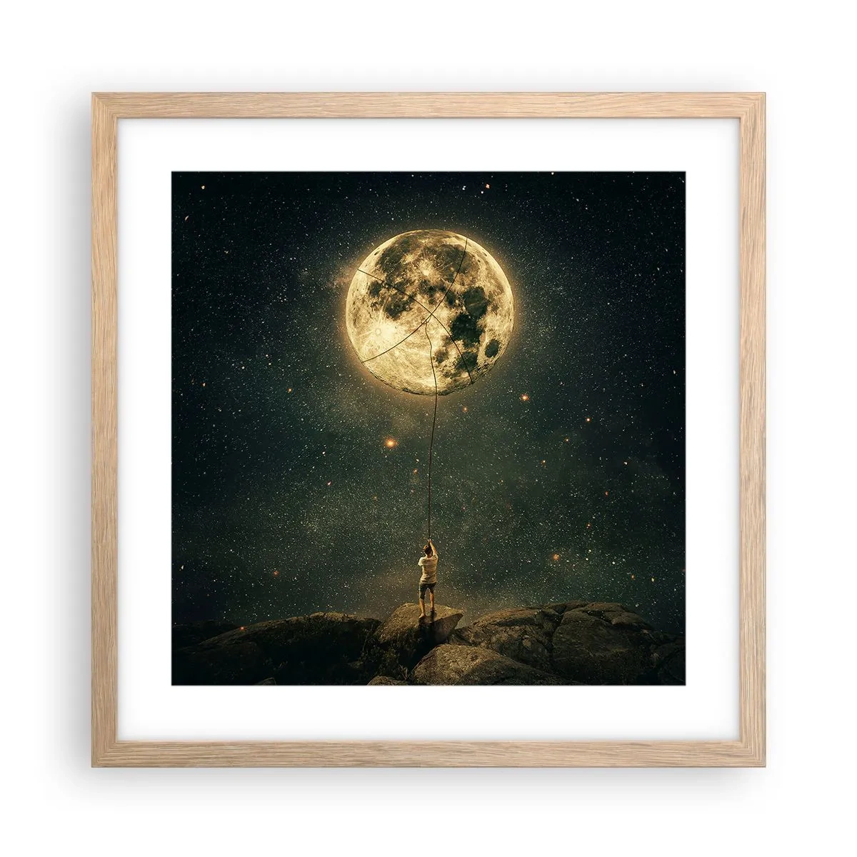 Plakat i ramme af lyst egetræ - En, der stjal månen - 40x40 cm