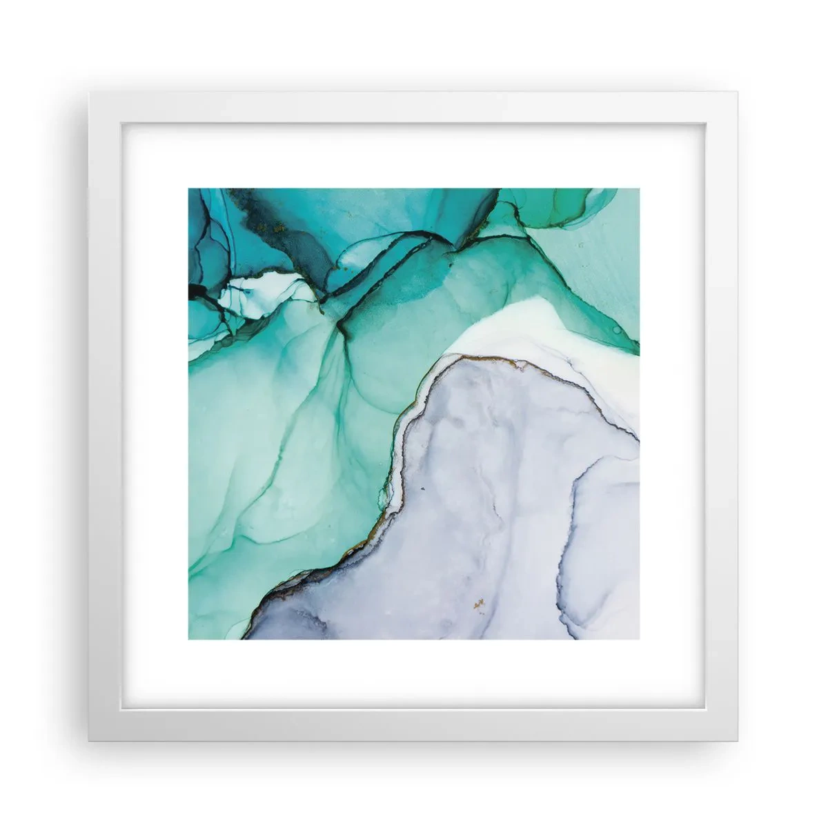 Plakat i hvid ramme - Undersøgelse i turkis - 30x30 cm