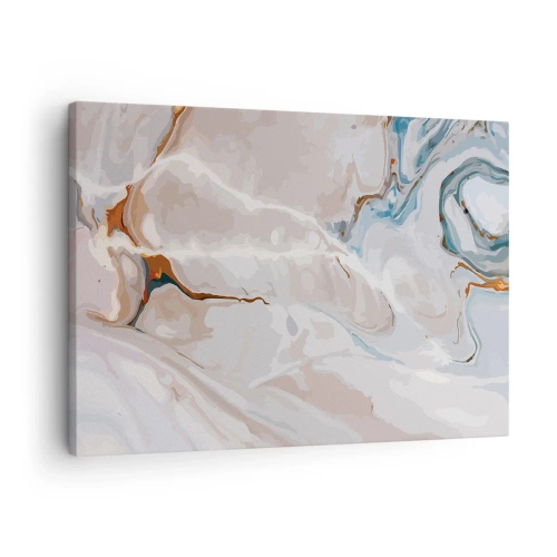 Lærredstryk - Billede på lærred - Abstrakt mønster i nuancer af hvid og blå - 70x50cm - Blå slynger sig under det hvide - Moderne vægdekoration til stue og soveværelse ARTTOR
