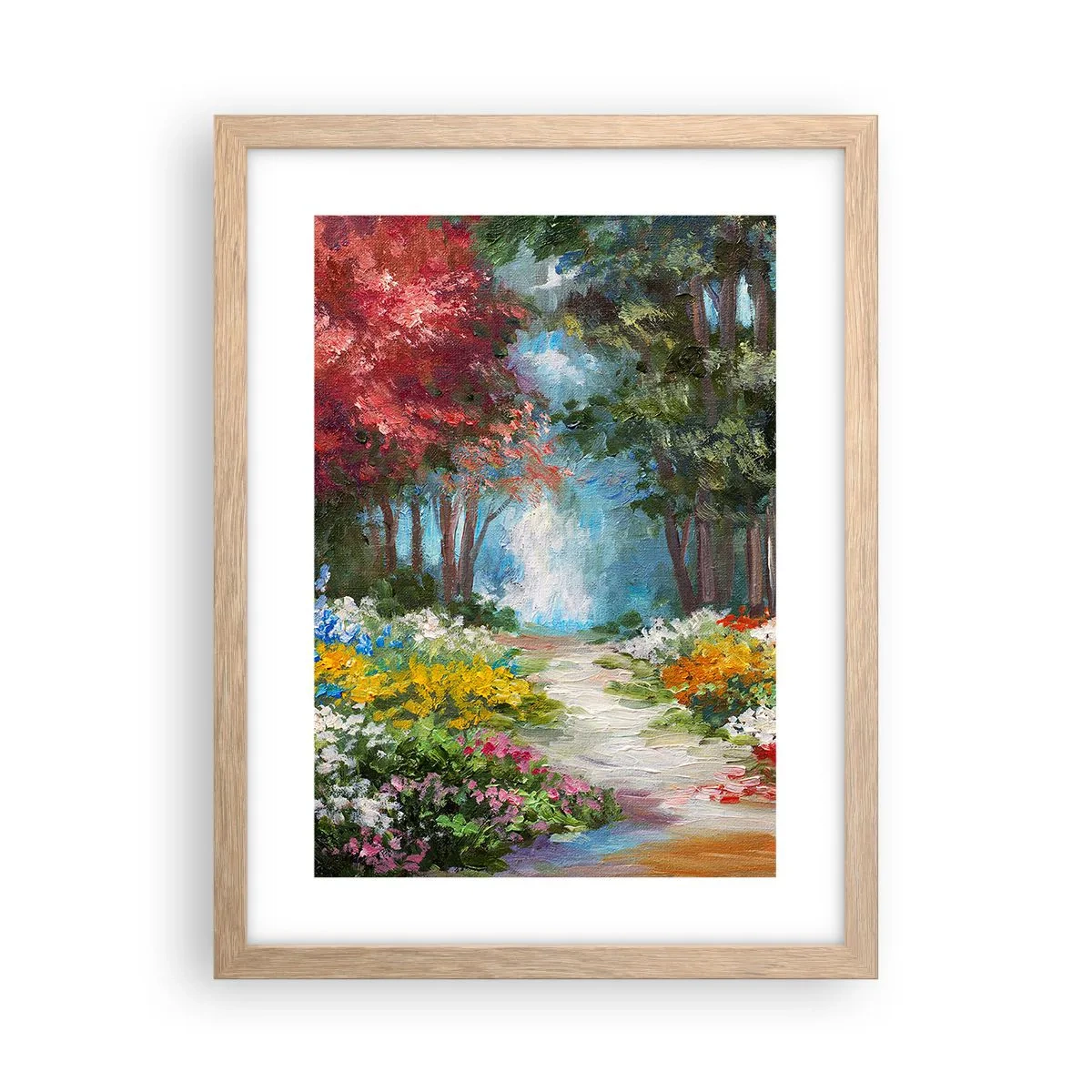 Plakat i ramme af lyst egetræ - Skovhave, blomsterskov - 30x40 cm