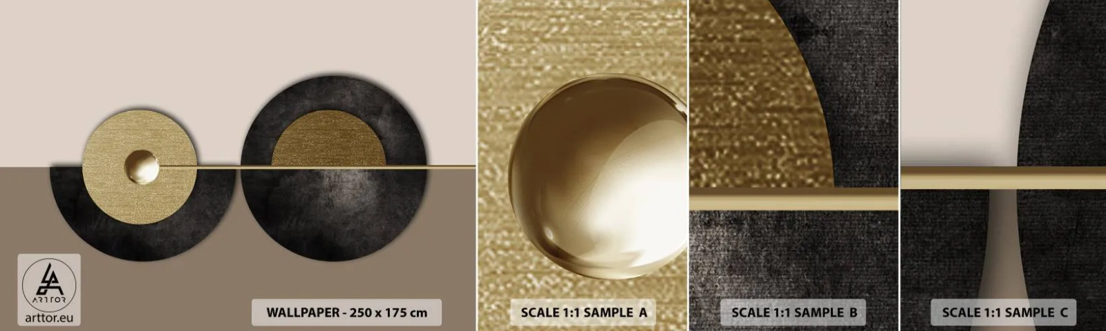 Prøve Fototapet Selvklæbende Deluxe Sticker - Variationer omkring en cirkel - Hjul, Abstraktion, Art Deco - 100x30 cm