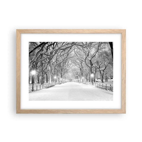 Plakat i ramme af lyst egetræ - Fire årstider - vinter - 40x30 cm