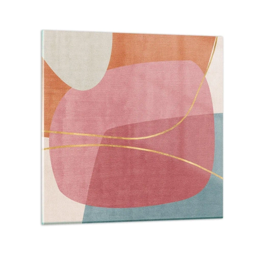 Billede på glas - Pastelkomposition med guldtråd - 60x60 cm