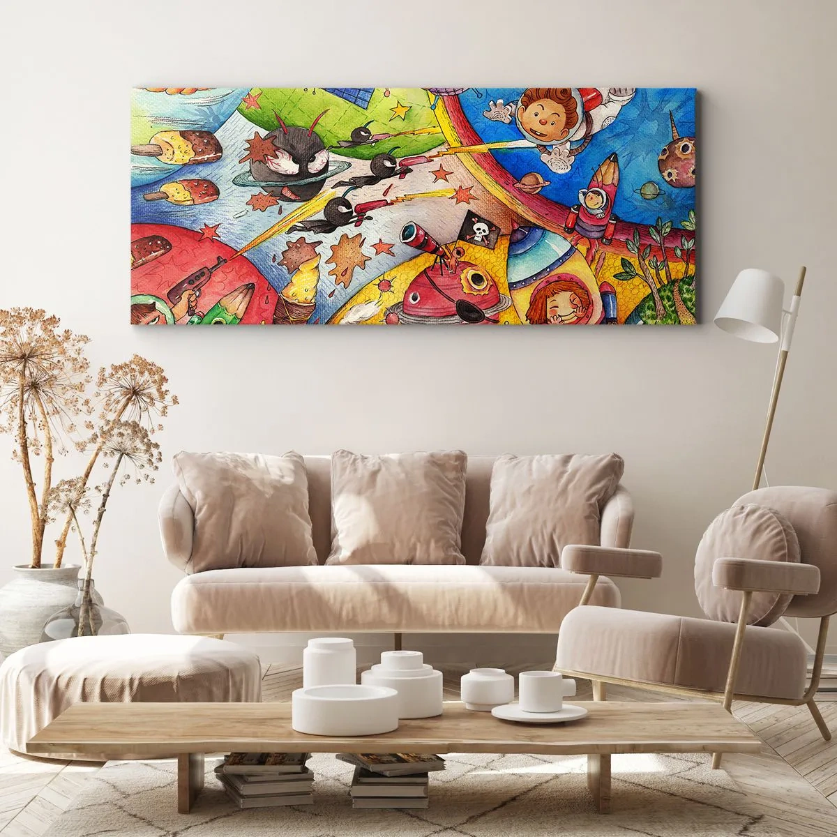 Lærredstryk - Billede på lærred - Et storslået rumeventyr - 90x30 cm