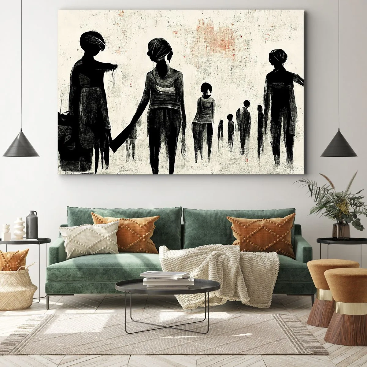 Lærredstryk - Billede på lærred - Figurer i en monokromatisk komposition mod en lys baggrund - 70x50cm - Mod ensomhed - Moderne vægdekoration til stue og soveværelse ARTTOR