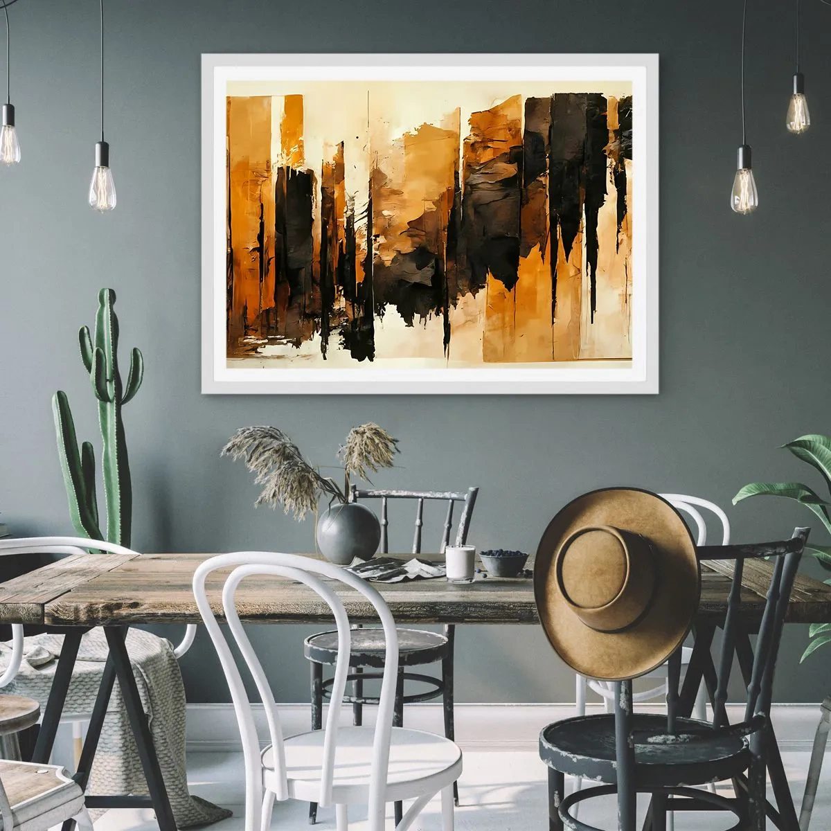 Plakat i hvid ramme - Harmoni af sort og guld - 50x40 cm