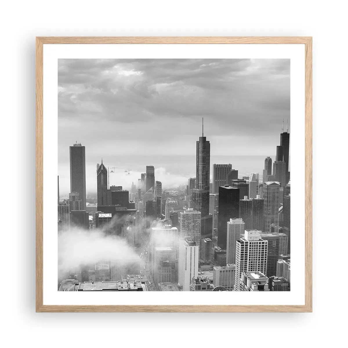 Plakat i ramme af lyst egetræ - Amerikansk landskab - 60x60 cm