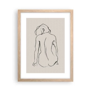 Plakat i ramme af lyst egetræ - Nøgen pige - 30x40 cm
