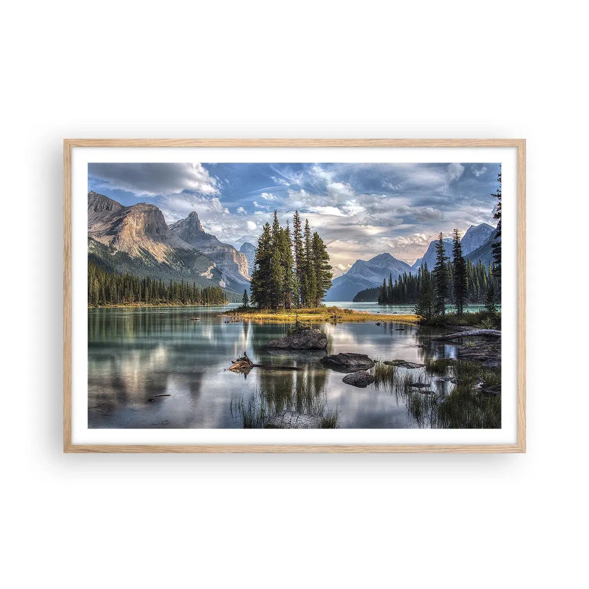 Plakat i ramme af lyst egetræ - Over store og klare vande… - 91x61 cm