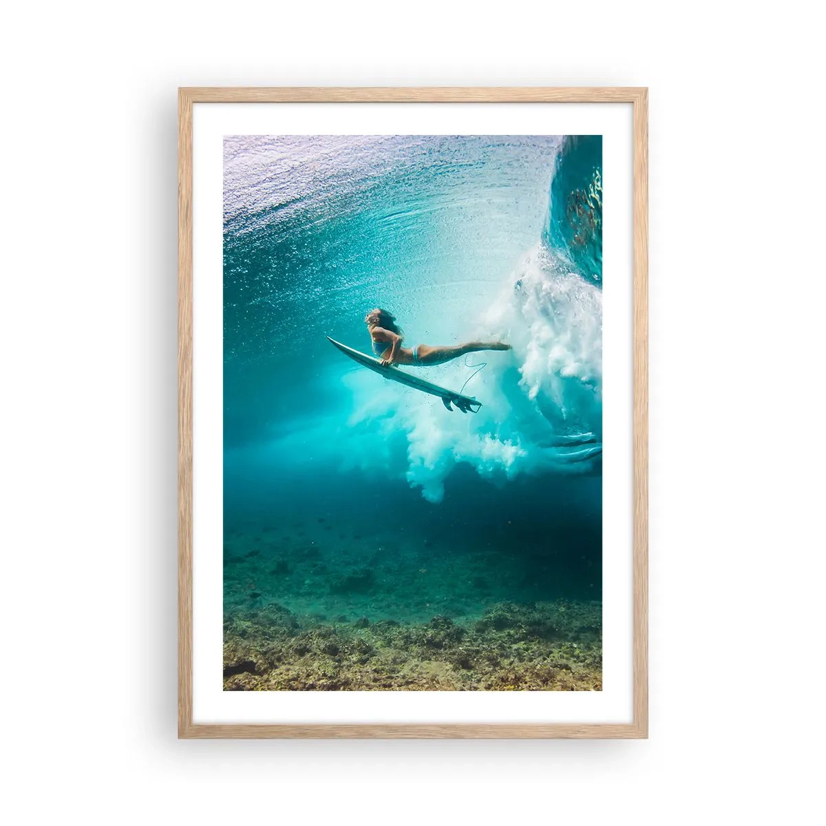 Plakat i ramme af lyst egetræ - Undervandsverden - 50x70 cm