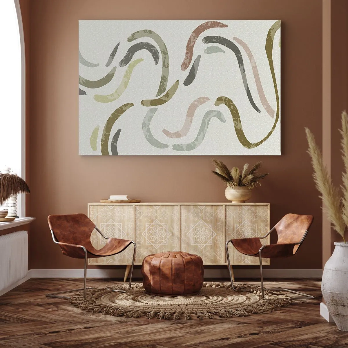 Lærredstryk - Billede på lærred - Abstrakte buer i pastelfarver - 70x50cm - Abstraktionens glade dans - Moderne vægdekoration til stue og soveværelse ARTTOR