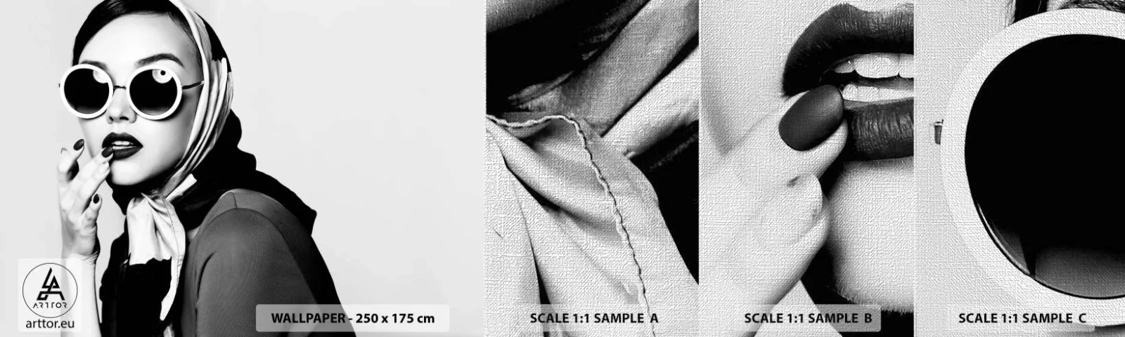 Prøve Fototapet Premium Canvas - Hilsner fra 1960'erne. - Kvinde, Kvindens ansigt, Årgang - 100x30 cm