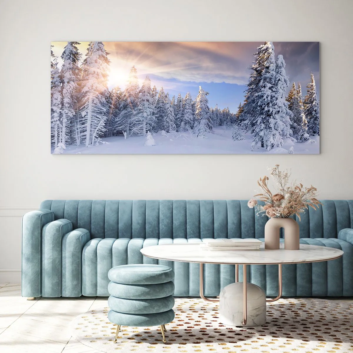Billede på glas - Et snedækket naturspektakel - 120x50 cm