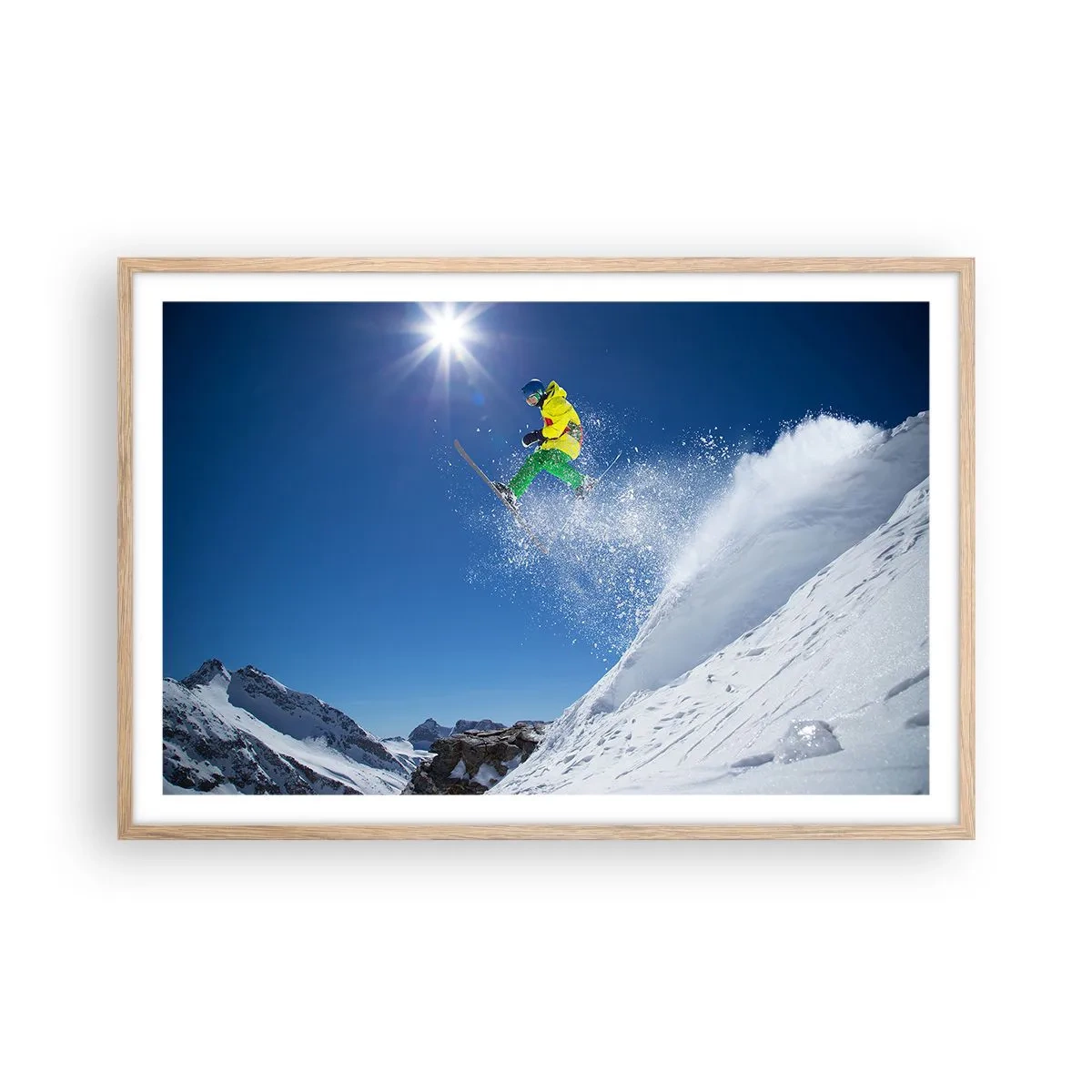 Plakat i ramme af lyst egetræ - Danser med bjergene - 91x61 cm