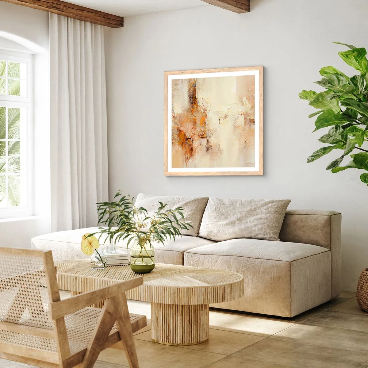 Plakat i ramme af lyst egetræ - Ravets sjæl - 60x60 cm