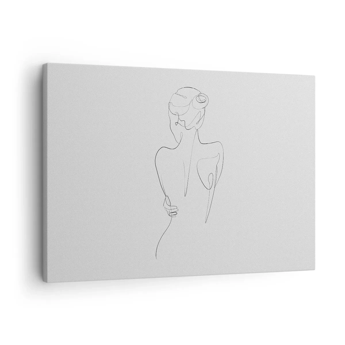 Lærredstryk - Billede på lærred - En konturlinje, der viser en kvindelig silhuet mod en lys baggrund - 70x50cm - Kroppens musik - Moderne vægdekoration til stue og soveværelse ARTTOR