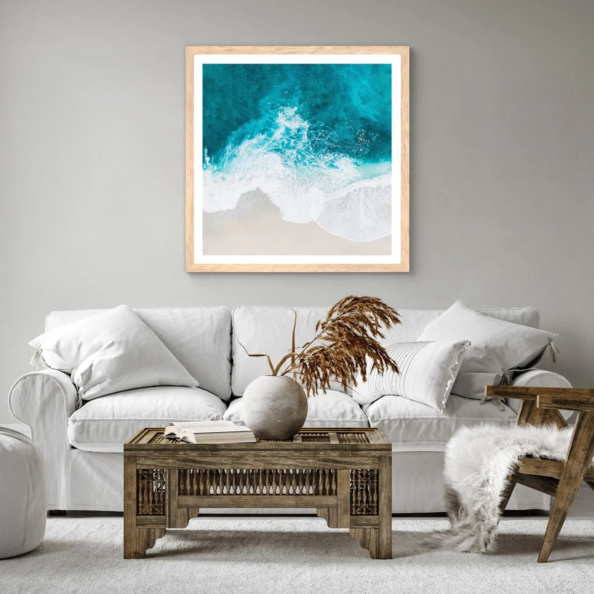 Plakat i ramme af lyst egetræ - Naturlig kærtegn - 60x60 cm