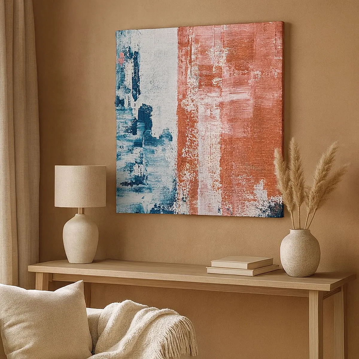 Lærredstryk - Billede på lærred - Abstrakt halvt og halvt - 30x30 cm