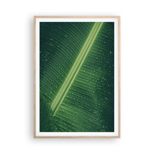 Plakat i ramme af lyst egetræ - Grøn struktur - 70x100 cm