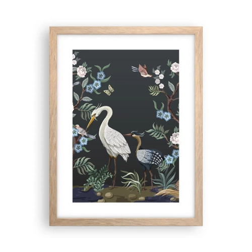 Plakat i ramme af lyst egetræ - Fugleparade - 30x40 cm