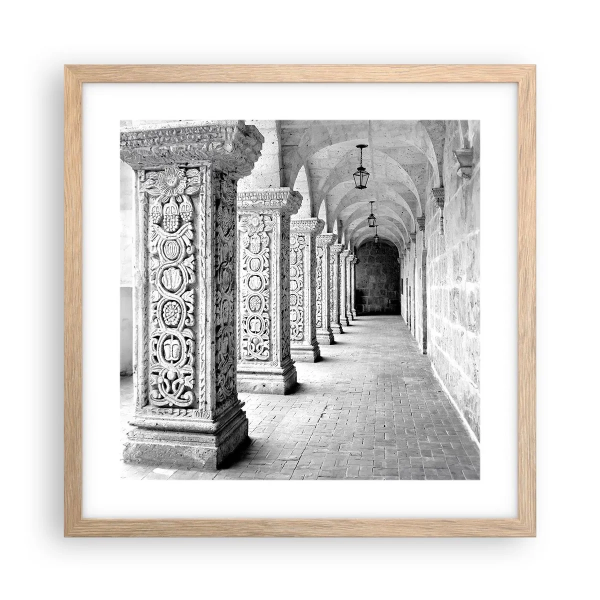 Plakat i ramme af lyst egetræ - Og hvor går det hen...? - 40x40 cm