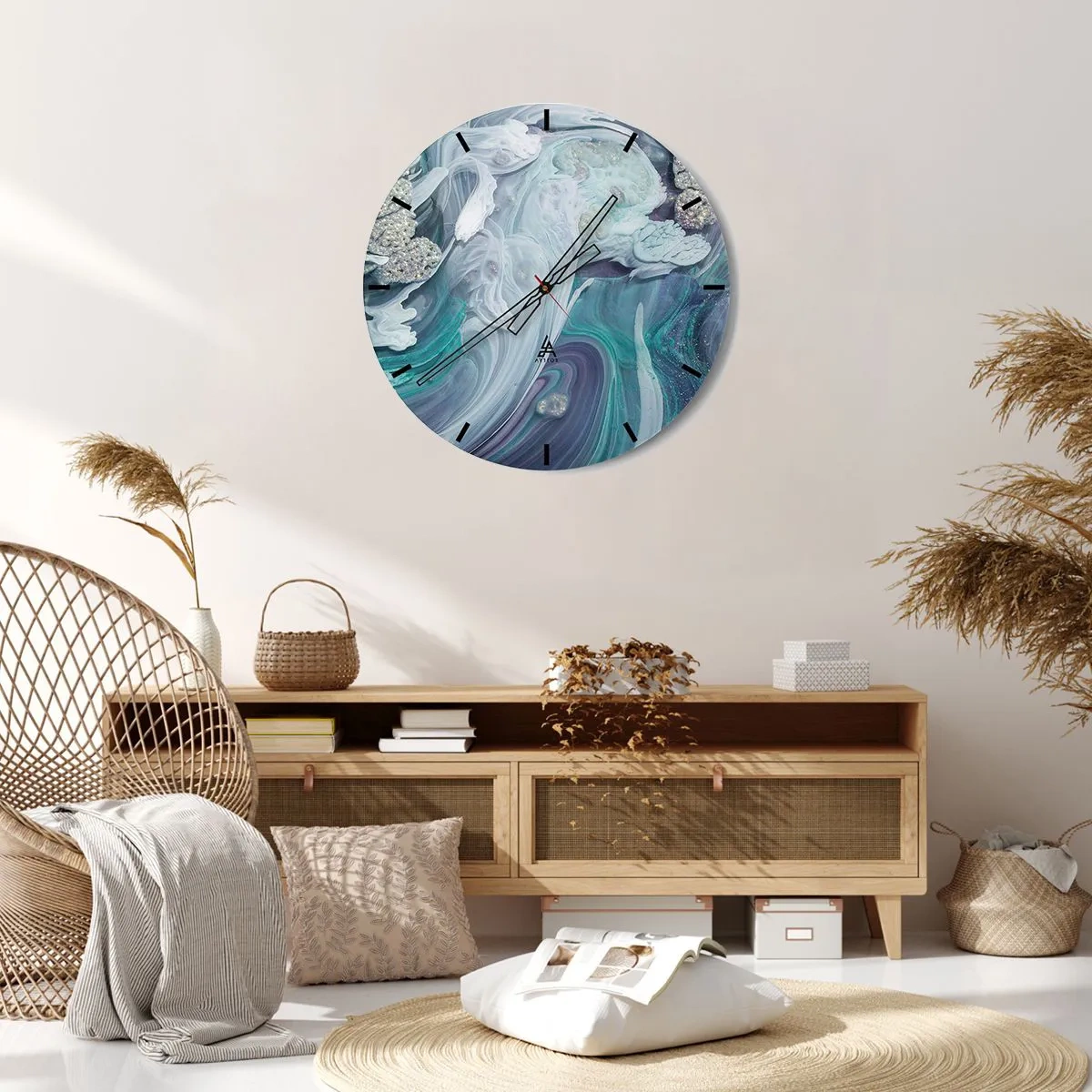 Vægur, Uret - Strømme af blå - 40x40 cm