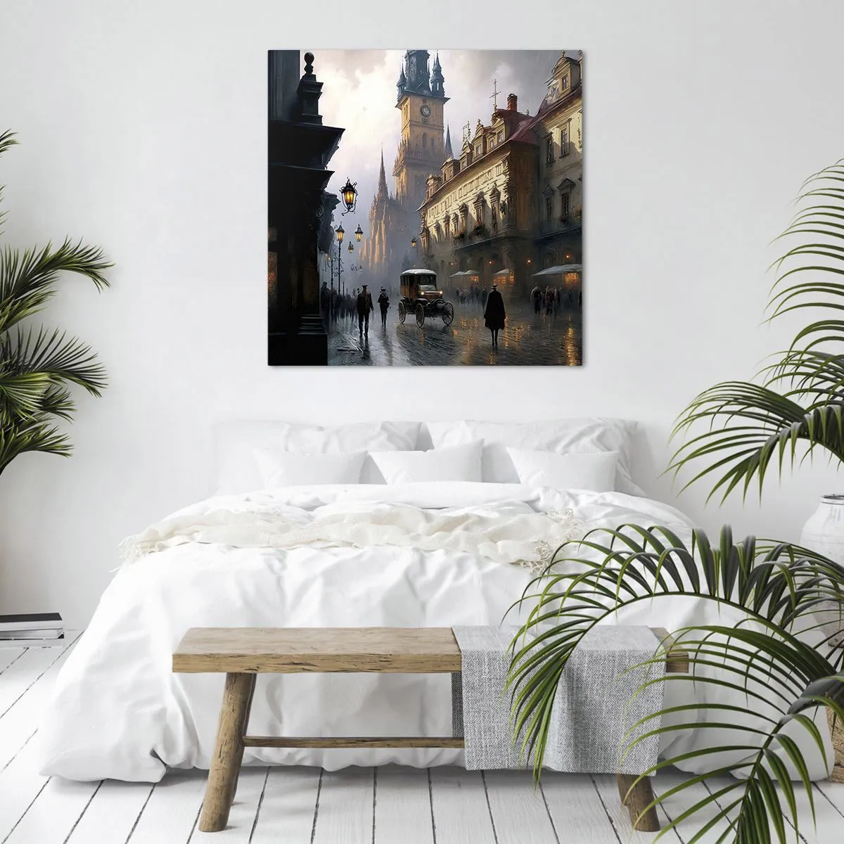 Lærredstryk - Billede på lærred - Magien i en aften i Prag - 30x30 cm