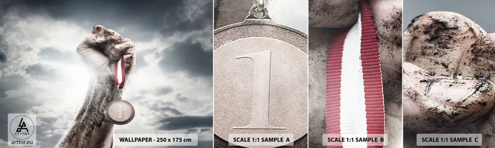 Fototapet Prøve Standard Eco - Per aspera ad astra - Sport, Idrætsmedalje, 3D - 100x30 cm