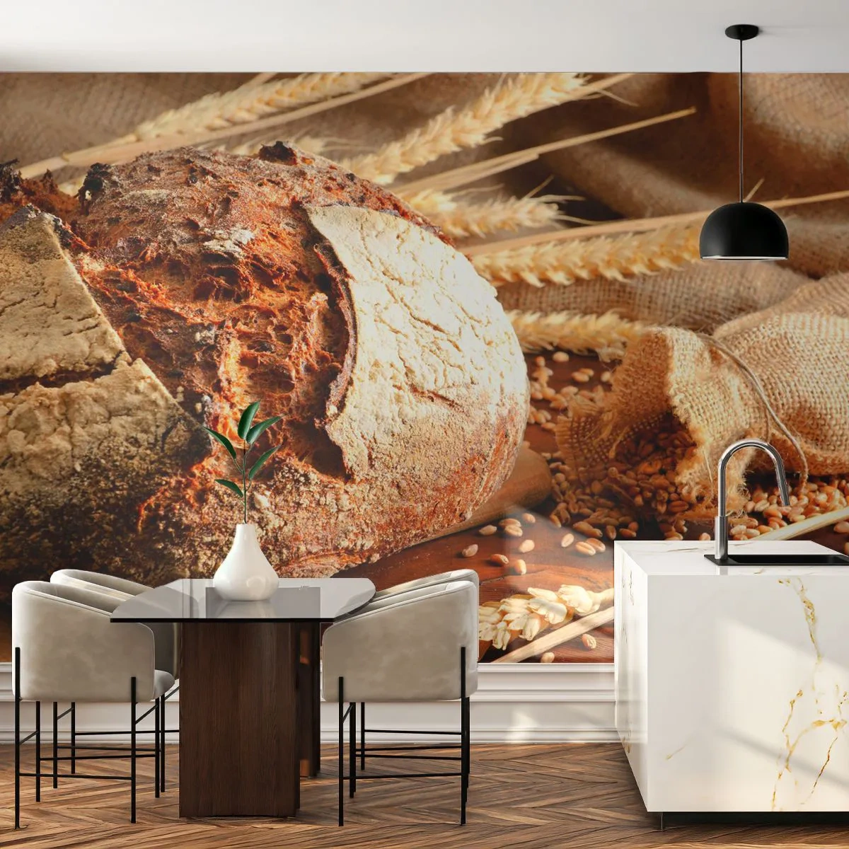 Fototapet Premium Canvas - Appetitlig, velduftende, sprød - Brød, Korn af Hvede, Gastronomi - 250x175 cm