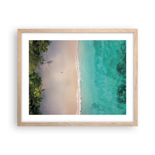 Plakat i ramme af lyst egetræ - Paradis strand - 50x40 cm