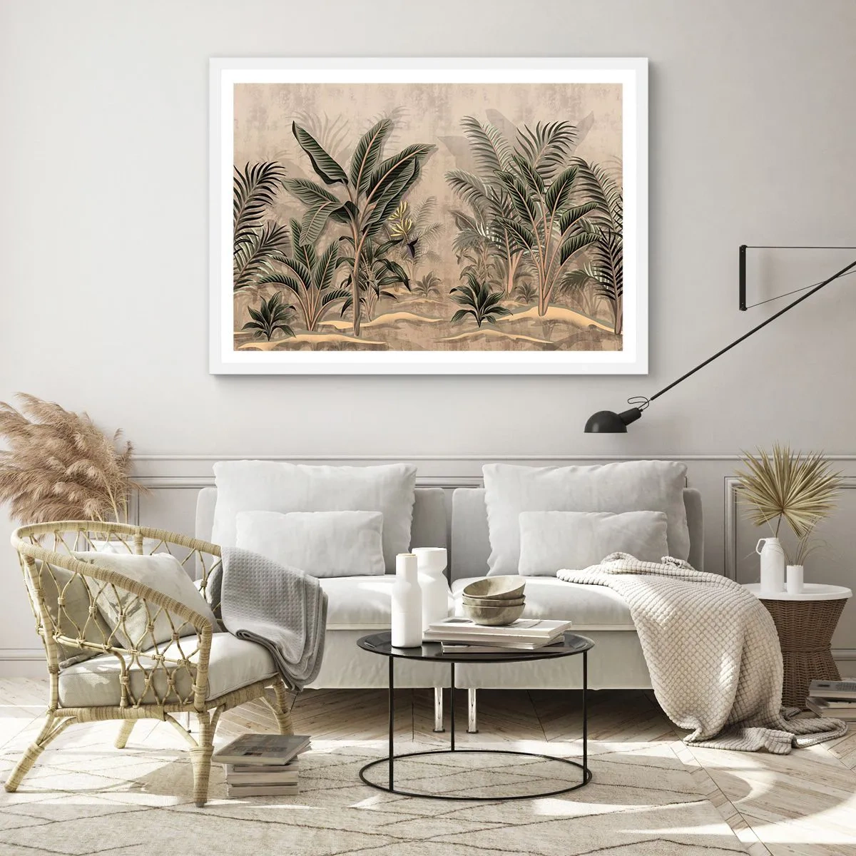 Plakat i hvid ramme - Gravering i kolonistil - 100x70 cm