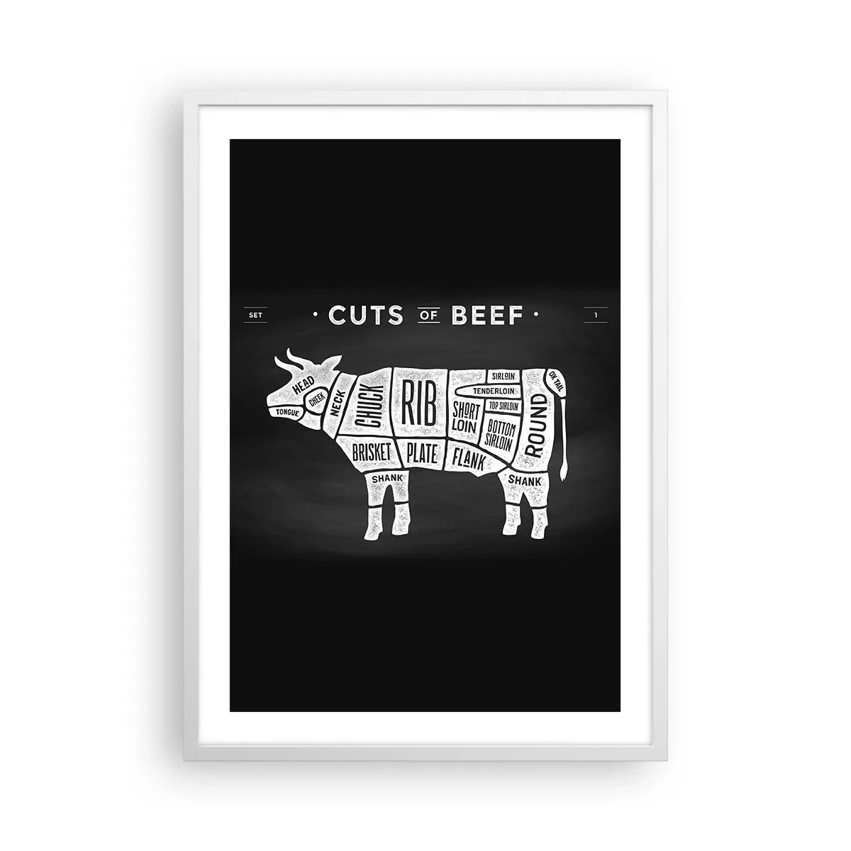 Plakat i hvid ramme - Slagterens grundbog - 50x70 cm