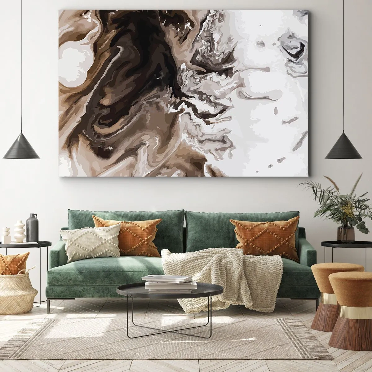Lærredstryk - Billede på lærred - Abstraktion i brune nuancer med dynamiske linjer - 70x50cm - Farvekontrast - Moderne vægdekoration til stue og soveværelse ARTTOR