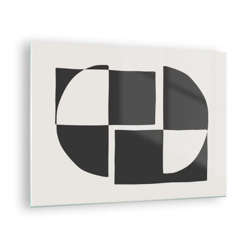 Billede på glas - Geometrisk komposition af sorte og hvide former - 70x50cm - Antitese - syntese - Moderne vægdekoration til stue og soveværelse ARTTOR