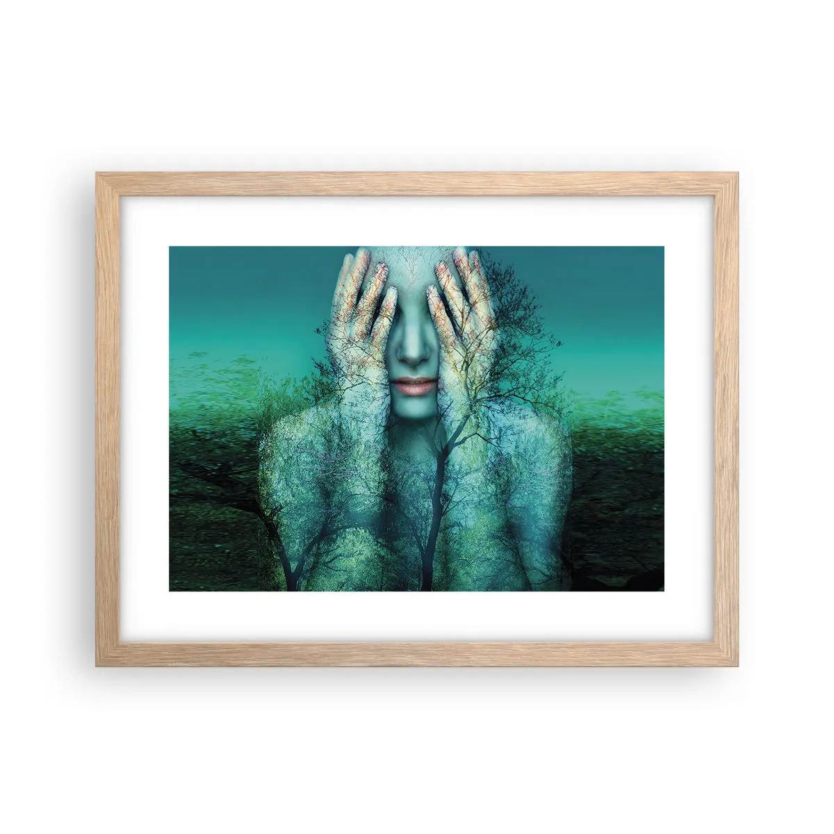 Plakat i ramme af lyst egetræ - Nedsænket i blåt - 40x30 cm