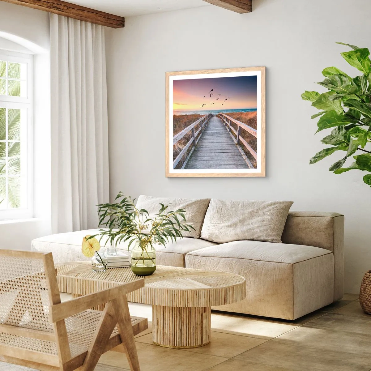 Plakat i ramme af lyst egetræ - Rummet med højder - 50x50 cm