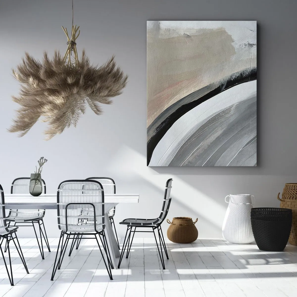Lærredstryk - Billede på lærred - Komposition: en bue af sort og gråt - 65x120 cm