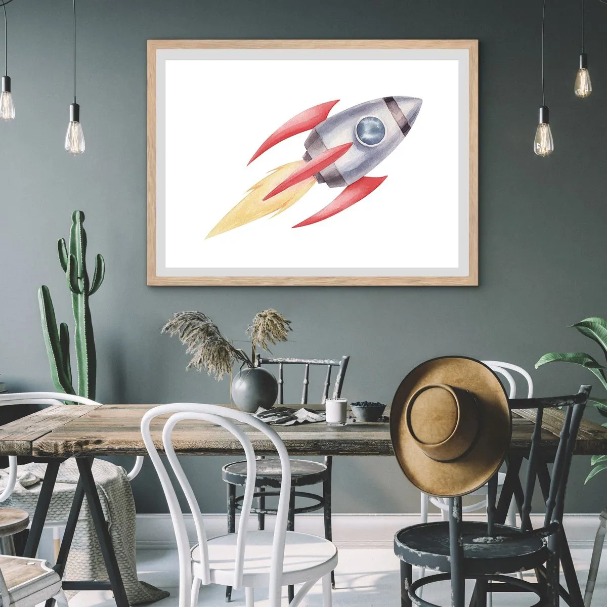 Plakat i ramme af lyst egetræ - Højere, hurtigere, længere - 50x40 cm