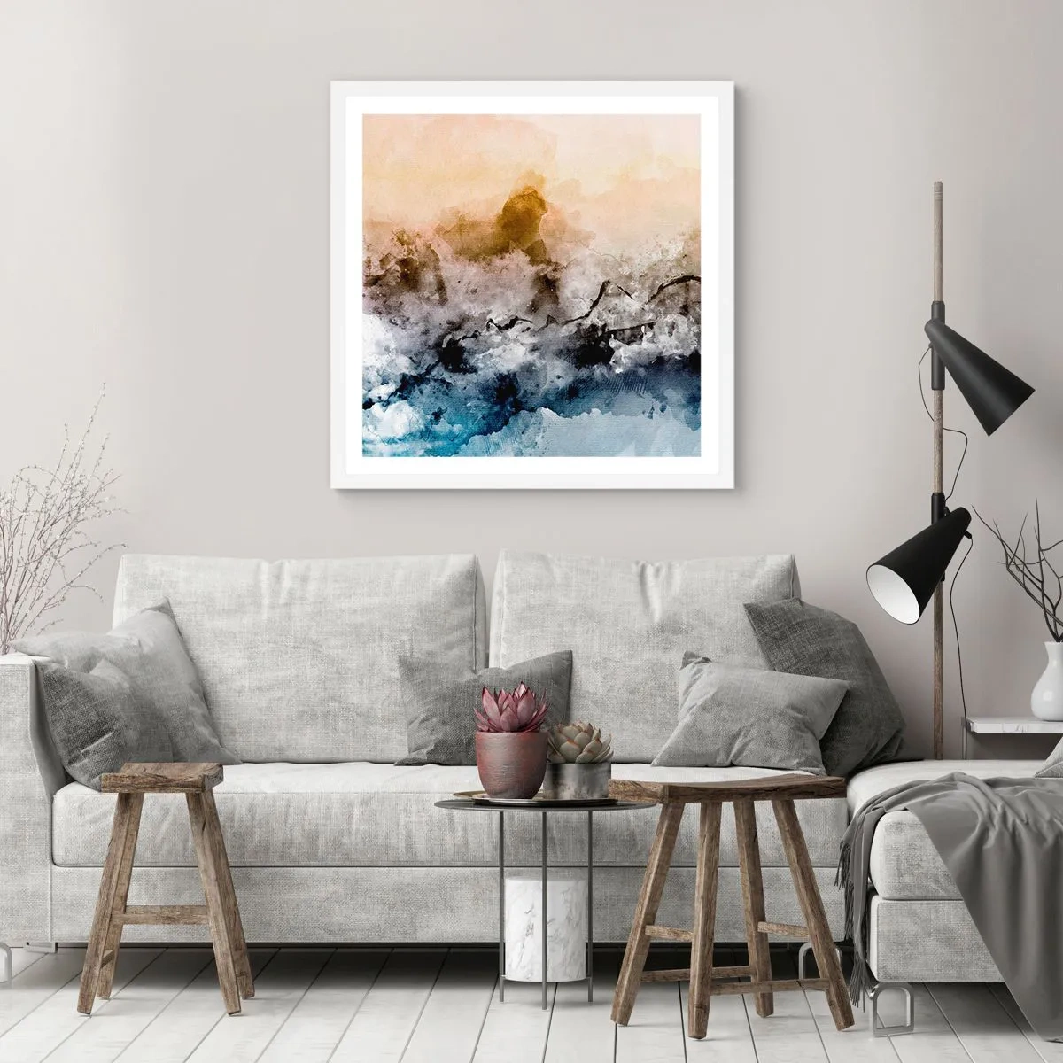 Plakat i hvid ramme - Sænket i en tågesvirvel - 40x40 cm