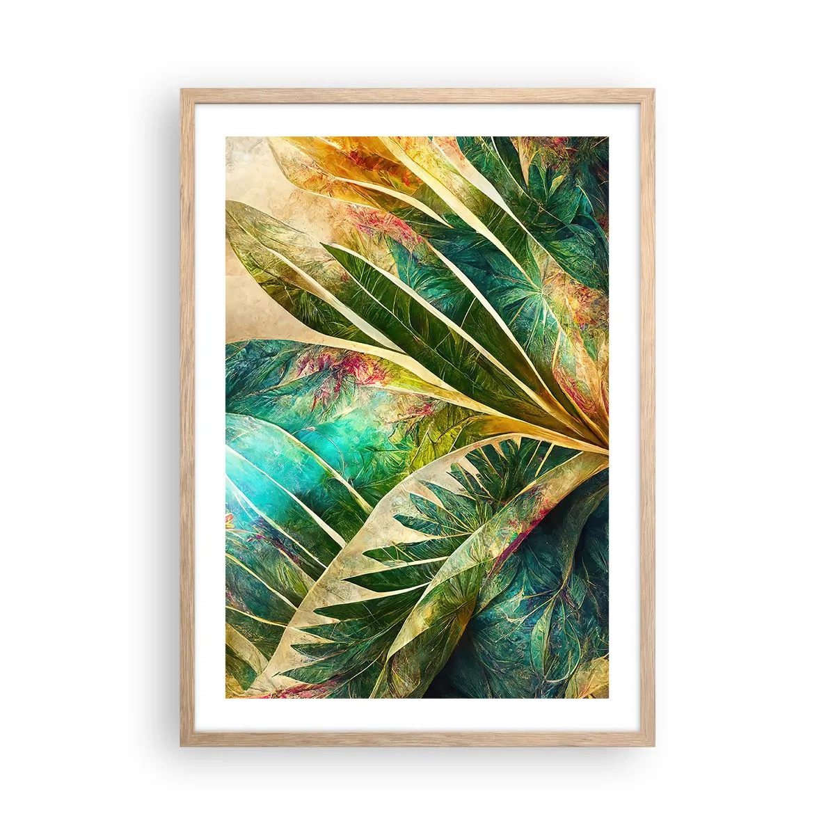 Plakat i ramme af lyst egetræ - Farver fra troperne - 50x70 cm