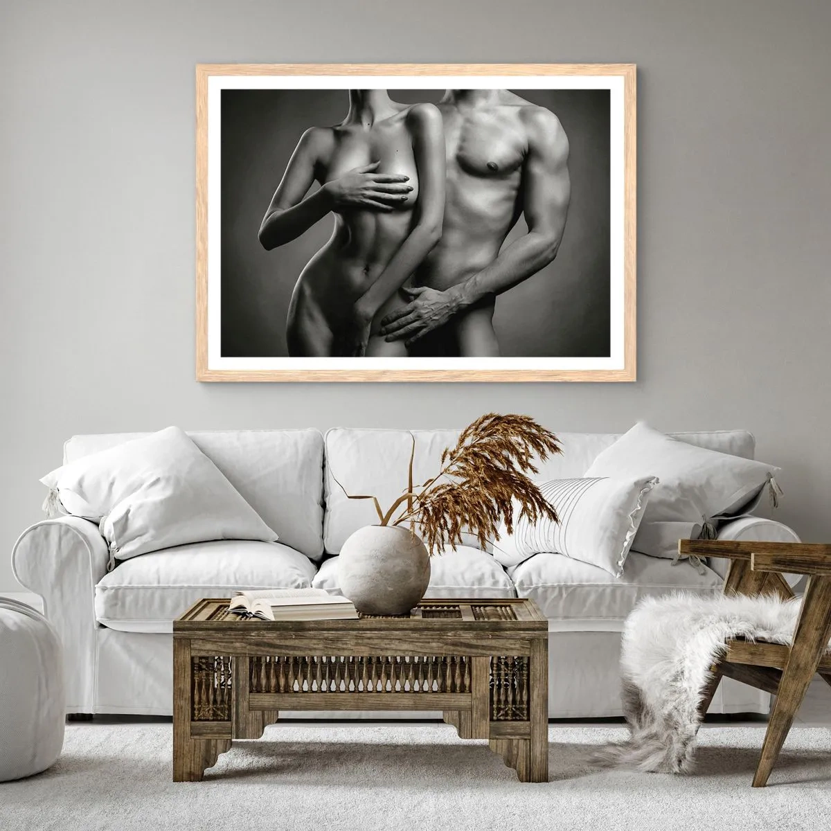 Plakat i ramme af lyst egetræ - Adam og Eva - 100x70 cm