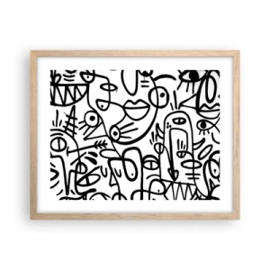 Plakat i ramme af lyst egetræ - Ansigter og luftspejlinger - 50x40 cm