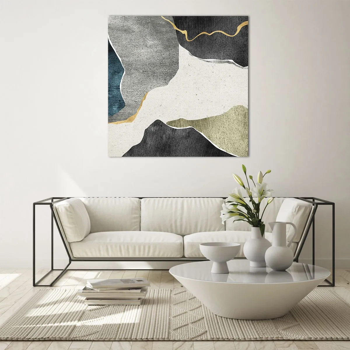 Billede på glas - Mosaikkomposition med en streng af guld - 40x40 cm