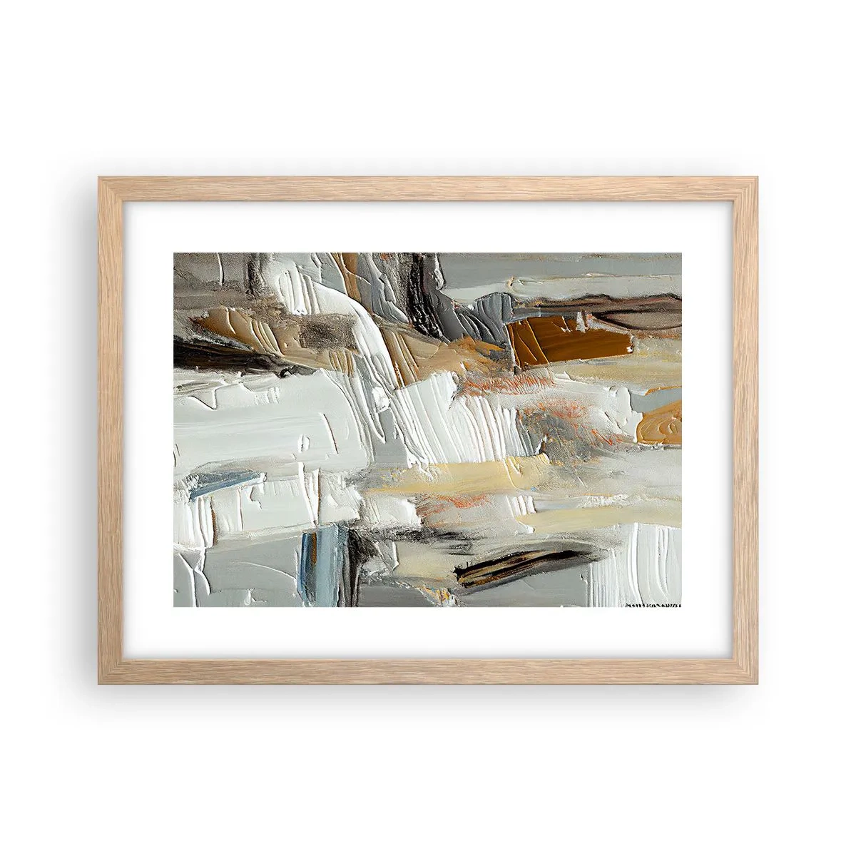 Plakat i ramme af lyst egetræ - Farverige lagdelinger - 40x30 cm